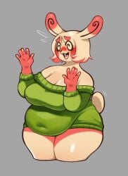 big_belly big_breasts blush breasts buckteeth chubby female game_freak nintendo pokemon pokemon_(species) ppaperosee sagging_breasts spinda spiral_eyes thick_thighs video_games wide_hips