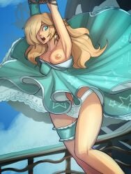 1girls 2024 areolae artist_signature blonde_hair blue_eyes bondage bound breasts dress earrings female female_only hair_over_one_eye human long_hair mario_(series) mildmagicks nintendo nipples one_breast_out open_mouth panties princess_rosalina restrained rope rope_bondage solo thighs