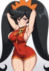 aged_up ai_generated arms_behind_head ashley_(warioware) bigpervywig breasts erect_nipples erect_nipples_under_clothes hands_behind_head nintendo thighs twintails warioware