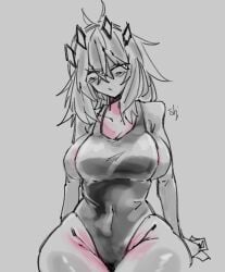 1girls big_breasts breasts cleavage deepwoken greyscale roblox roblox_game robloxian shigezie sketch source_request spot_color swimsuit tagme thick_thighs thighs tiran_(deepwoken)
