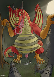 bulge cave cum dragon drooling first_person_view hexadec hi_res knight looking_at_viewer male male_pred open_mouth penis saliva scalie tongue vore