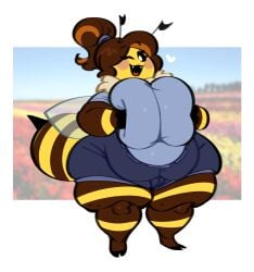 1girls bbw bee bee_girl brown_hair chubby_female female insect_girl mintrimo