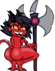 1girls axe big_ass black_hair demon demon_girl helluva_boss millie_(helluva_boss) nude red_body solo