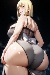 1girls ai_generated alternate_costume ass ass_focus bangs bare_back big_ass blonde_hair blue_eyes blunt_bangs blush bob_cut breasts busty clothing curvaceous curvy_female curvy_hips dress female female_only fingerless_gloves fishnet_shirt fishnet_top fishnets footwear from_behind gloves high_resolution huge_ass huge_breasts large_ass large_breasts leotard light-skinned light-skinned_female looking_at_viewer looking_back mature mature_female naruto naruto_shippuden naughty_face plump s_rnd_v2 samui shiny shiny_skin shirt short_hair short_sleeves smile solo thick_thighs thighs voluptuous wet wide_hips