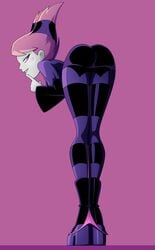 1girls ass ass_up clothed clothing dat_ass dc dc_comics female female_only jinx_(dc) leggings looking_at_viewer looking_back pale-skinned_female panties panties_around_legs panties_down pink_eyes pink_hair presenting ravenravenraven smile solo standing tall teasing teen_titans white_skin