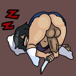 1futa 1girls asleep ass_exposed big_penis black_hair blue_skirt box_cutter butt_exposed cock dick erect_penis erection fat_cock female futa_only futanari huge_cock hung hung_futanari kikithekirb killer nevada-tan offensive penis real_person skirt sleeping veins veiny veiny_penis white_socks