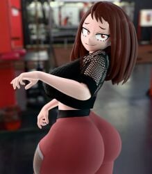 boku_no_hero_academia booty gym_outfit horny_female leggings looking_ass my_hero_academia neenbeanmachine ochako_uraraka presenting_ass