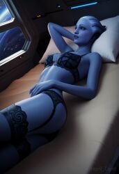 1girls ai_generated alien angel_light angel_light_(artist) blue_skin breasts liara_t'soni lingerie mass_effect stockings