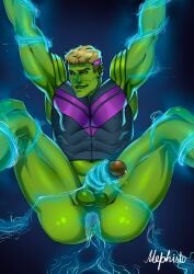 1boy alien anal anal_sex anus artist_name ass balls biceps big_penis blonde_hair bondage cum ear_piercing earrings erection gay_male green_body green_eyes green_skin half-dressed half_naked handjob hulkling humanoid jerking jerkingoff looking_at_viewer magic male male_only marvel marvel_comics masturbation mephisto(artist) muscles muscular muscular_male nipples pecs penis penis_grab piercing precum seductive_look seductive_smile sex smile smooth_armpits smooth_ass smooth_penis solo solo_male spread_legs superhero superhero_costume teddy_altman young_avengers