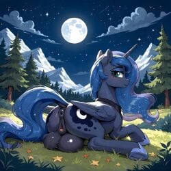 ai_generated alicorn animal_genitalia animal_pussy anus ass balls blue_body blue_fur blue_hair cutie_mark dock equid equine equine_genitalia equine_pussy friendship_is_magic hair hasbro herm intersex long_hair my_little_pony nipples pony princess_luna_(mlp) pussy smile tail