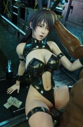 1boy 1girls 3d bunny_ears bunnysuit cash commission dark-skinned_male eskandart gantz_(cosplay) hand_on_head interracial light-skinned_female money open_mouth penis pussy sex shandy_(doa) sitting standing vaginal_penetration veiny_penis