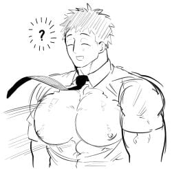 ? bara big_pecs hayami_masaki huge_pecs kengan_(series) kengan_omega laksi_kaaaaa male male_only monochrome muscular muscular_male pecs popped_button smile torn_clothes upper_body wardrobe_malfunction