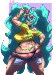 ass bare_midriff beads brazil brazilian brazilian_female brazilian_miku bubble_butt busty crop_top daisy_dukes female female_focus female_only flashing flashing_ass hatsune_miku hourglass_figure long_hair makeup mooning redhare short_shorts t-shirt tagme tan tan_body tan_skin tanline twintails vocaloid waist_beads wide_hips