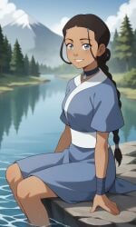 ai_generated ass avatar_legends avatar_the_last_airbender bare_legs bigmic145 braid braided_hair braided_ponytail breasts clothed clothed_female clothing katara nickelodeon robe solo solo_female wet