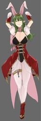 1girls alternate_costume arms_up breasts bunny_costume bunny_ears bunny_girl bunny_tail bunnysuit dragon dragon_girl easter female fire_emblem fire_emblem_awakening green_eyes green_hair high_heels jewel large_breasts long_hair manakete nintendo pointy_ears smile tiara tiki_(fire_emblem) tiki_(fire_emblem)_(adult)