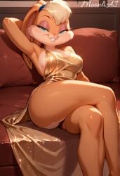 ai_generated anthro breasts furry gold_dress lola_bunny looney_tunes moonliai perfect_body warner_bros