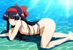 1girls all_fours ass beach big_ass blue_eyes booty breasts female female_only from_side hair_ribbon king_of_fighters legs looking_at_viewer nakoruru nude ocean pose posing purple_hair samurai_shodown sensual sideboob small_breasts snk thighs voluptuous water