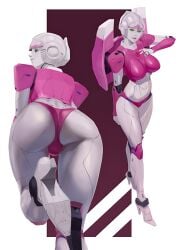 1girl 1girls 2021 2021s 2d 2d_(artwork) absurd_res absurdres arcee arcee_(g1) ass autobot bent_over big_ass big_breasts big_butt blush built-in_high_heels female female_only glowing glowing_eyes green_eyes heeled_feet hi_res high_heels highres large_breasts mokottsu rear_view robot robot_girl round_ass round_butt simple_background smile solo solo_female thick_ass thick_butt thick_thighs thighs transformers transformers_g1 white_body