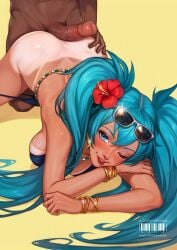 ass ass_grab ass_up beads brazil brazilian brazilian_female brazilian_miku cock_between_ass erect_penis erection green_eyes green_hair hatsune_miku veloaoi vocaloid waist_beads