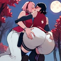 2girls adult_and_teenager age_difference ai_generated alternate_version_available ass ass_focus ass_grab black_hair blush booty boruto:_naruto_next_generations bottom_heavy bubble_ass bubble_butt cheating cheating_wife closed_eyes dress female female_only forest full_moon fully_clothed glasses grabbing_ass groping groping_ass huge_ass incest kissing kneeling kuroi_sekitan moon mother_and_daughter multiple_girls naruto naruto_(series) nature night older_female older_woman_and_teenage_girl outdoors pants pink_hair sakura_haruno sarada_uchiha shirt shorts tongue_kiss tongue_out uchiha_symbol viewed_from_below younger_female yuri