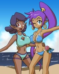 2girls beach breasts female female_only mythkaz outside shantae shantae_(character) shantae_and_the_seven_sirens swimsuit tagme vera_(shantae)