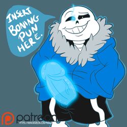 animated_skeleton blue_penis bone clothed clothing english_text humanoid male male_only patreon penis pickleboy sans skeleton solo text undead undertale video_games