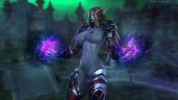 1girls 3d barbell_piercing big_breasts blizzard_entertainment blonde_hair blue_skin female female_only huge_breasts nipple_piercing nude solo sylvanas_windrunner undead undead_(warcraft) warcraft world_of_warcraft zentaeron