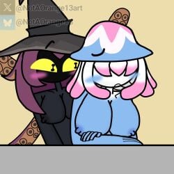 1:1 1female 1futa 1futa1girl 1girls accelerator black_body black_skin blue_skin blush breasts electroshocker female jellyfish jellyfish_electroshocker jellyfish_humanoid multicolored_hair octopus octopus_accelerator octopus_girl octopus_humanoid penis purple_hair roblox tower_defense_simulator watermark yellow_eyes yuri