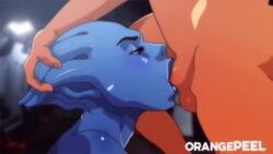 1boy 1girls alien animated asari blue_eyes blue_skin cheek_bulge cum cum_in_mouth cum_inside cum_on_face facial fellatio female head_grab irrumatio liara_t'soni male mass_effect no_sound oral orange-peel penis shorter_than_10_seconds shorter_than_30_seconds video