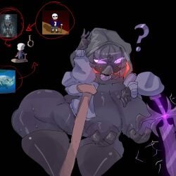 ass ass big_breasts black_skin breasts breasts fem_sans hoodie naked naked_female purple_eyes r63 rule_63 sans sans_(undertale) sword taped_nipples undertale undertale_(series)