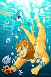 1boy anthro ass barefoot feet furry male maudoggo nude stage submerged swimming tagme underwater wardrobe_malfunction