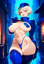 2d ai_generated big_breasts bob_cut elizabeth_(persona) female female_focus female_only highleg panties persona persona_3 short_hair solo solo_female solo_focus tagme thighhighs yellow_eyes