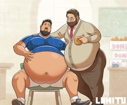 2boys bear_(body_type) big_belly big_chest big_gut big_moobs bulge daddy donut encouragement encouraging feedee feeder feederism feeding gay huge_belly huge_chest huge_gut huge_moobs lokitu male male/male male_only necktie obese obese_male overweight overweight_male professor round_belly round_gut shirt_too_small small_shirt sweater teacher_and_student tight_shirt weight_gain