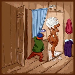 2019 age_difference anthro bathroom big_breasts bra breasts clothed clothing disney duo female hi_res kit_cloudkicker male mammal masturbation mature_female nude older_female rebecca_cunningham shampoo shower_room size_difference talespin teenager ursid voyeur vylfgor young younger_male