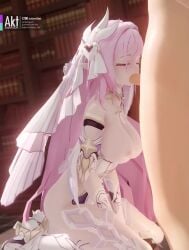 1boy 1girls breasts closed_eyes closing_eyes completely_nude elysia_(herrscher_of_human:ego) elysia_(honkai_impact) fellatio gloves hair hair_ornament heart honkai_(series) honkai_impact_3rd large_breasts library long_hair longer_than_30_seconds looking_pleasured moaning nipples no_bra no_panties nude on_knees oral partially_clothed penis pointy_ears purple_eyes saliva saliva_drip sitting sound standing straight straight sucking tagme veil very_long_hair video voice_acted