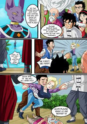 1girls android_18 beerus blonde_hair blue_eyes comic curvy dragon_ball dragon_ball_super female hugging_from_behind large_breasts male master_roshi piccolo pinkpawg short_hair son_gohan videl voluptuous wide_hips yamcha