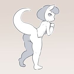 1girls anthro barefoot bottomless breasts female gradient_background itsunknownanon jacket jill_(alfa995) kangaroo marsupial monochrome older_female small_breasts tail