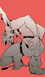 bondage buttplug_tail chains crop handcuffs harness humiliation male_only male_penetrating malesub riding_crop tail wolf_boy