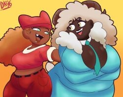 2girls big_belly big_breasts chubby chubby_female cleavage dating female female_only girlfriends horns lip_piercing sharp_teeth sheep_girl slightly_chubby slightly_chubby_female tail tie trina_(daisykitty96) zadie_(daisykitty96)