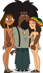 1boy 2d 2d_(artwork) 2girls accurate_art_style beardo_(tdi) big_beard big_hair black_hair black_skin cartoon_network choker clothed_male_nude_female courtney_(tdi) fat_man hand_on_chest hands_behind_back laurie_(tdi) no_nipples no_vagina tagme teletoon the_ridonculous_race total_drama:_pahkitew_island total_drama_island white_skin