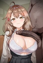 1boy 1boy1girl 1girl :3 ai_generated blush bra brown_eyes brown_hair dark-skinned_male fat_man female hairy_male imminent_fellatio imminent_oral indoors interracial large_breasts large_penis looking_at_viewer male/female male_pubic_hair maria_mikhailovna_kujou naughty_face netorare ntr open_mouth room russian_girl school_uniform smell smelly_cock straight testicles tokidoki_bosotto_russian_de_dereru_tonari_no_alya-san veiny_penis waroffree white_bra