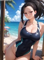 1girls 2d ai_generated ass athletic athletic_female bare_shoulders belly big_breasts black_eyes black_hair boku_no_hero_academia chest cleavage curvy curvy_figure cute cute_face detailed eyelashes eyeshadow female female_only fit fit_female focus green_eyes high_quality large_breasts legs light-skinned_female light_skin lips lipstick looking_at_viewer makeup mascara midriff momo_yaoyorozu my_hero_academia navel nero100 pale-skinned_female pale_skin ponytail posing seductive seductive_look stable_diffusion swimsuit swimwear tagme thighs thin_thighs thin_waist