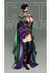 1girls batman_(series) bdsm black_hair bondage bondage_gear boobs_out bound bound_ankles bound_arms bound_wrists breasts breasts_out cape cat_ears catwoman dark_hair dc dc_comics female female_focus female_only gagged gagged_female green_eyes nipples nude nude_female nyrokamib pale-skinned_female pale_skin pixie_cut pubic_hair rope rope_bondage selina_kyle short_hair stiletto_boots stiletto_heels thigh_boots vagina