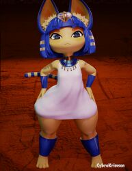 3d animal_crossing animated animation ankha_(animal_crossing) blender cat_ears cat_tail catgirl cybrokrimson dance furry yellow_fur