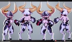 3d breasts closed_eyes cow_girl disgaea disgaea_6 embarrassed evil_eye_(disgaea) exposed_breasts holster large_breasts monster_girl nippon_ichi_software zy0n7