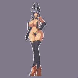 animal_ears big_breasts black_thong covered_nipples elbow_gloves gloves high_heels karnedraws lust_arcanum nipple_pasties platform_heels silver_hair tagme thighhighs thong wide_hips