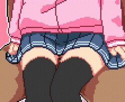 1girls animated animated animated clothed clothed_sex cum cum_in_pussy cum_inside cute pixel_art qswan riding skirt stealth_sex young