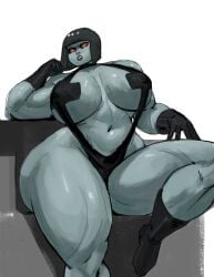 1girls 2019 absurd_res annoyed bare_shoulders black_gloves black_hair black_lips blunt_bangs boots bowl_cut clenched_teeth commentary covered_nipples darkseid dc_comics english_commentary genderswap_(mtf) glowing_eyes grey_skin huge_ass huge_breasts looking_at_viewer muscular_female navel no_pupils orange_eyes redblacktac rule_63 simple_background sling_bikini solo solo_female superman_(series) thick_thighs white_background wide_hips