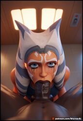 ahsoka_tano ai_generated bbc_slave blowjob dark-skinned_male deepthroat fellatio jedi mace_windu slave starwars