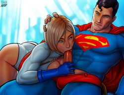 1girls :>= alien angry_dragon artist_signature balls bent_over black_hair blonde_hair blowjob blue_eyes cape clark_kent cleavage clothed_male_clothed_female costume dc dc_comics fellatio female fortress_of_solitude gloves hand_on_another's_head hand_on_head incest kara_zor-l karen_starr looking_at_partner male muscular_female muscular_male oral oral_penetration oral_sex penis penis_grab penis_out power_girl pumpkinsinclair straight superhero superheroine superman superman_(series)